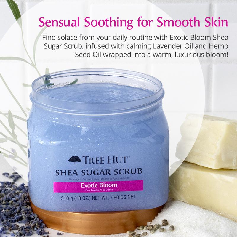 Tree Hut Exotic Bloom Shea Sugar Exfoliating and Hydrating Body Scrub, 18 oz.