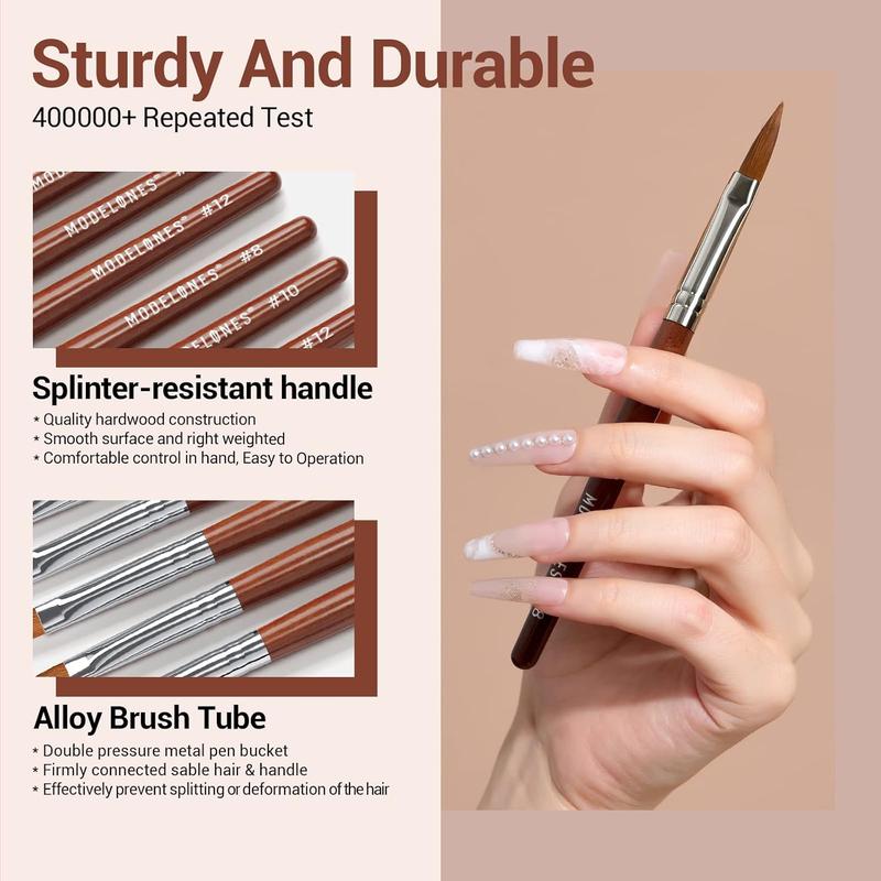 3Pcs Acrylic Nail Brush Set, Size 8 10 12 Kolinsky Acrylic Brushes for Acrylic Powder Application, Nail Extension, 3D Nail Carving, round Shaped Nail Art Brushes with Wooden Handle modelones modelones