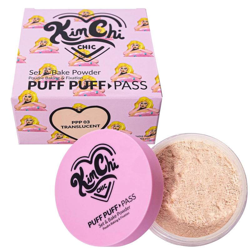 Beauty Puff Puff Pass Set and Bake Powder, Loose Face Powder with Extra Fluffy Setting Powder Puff, Soft Natural Face Makeup for Uneven Skin Tone, 03 Translucent