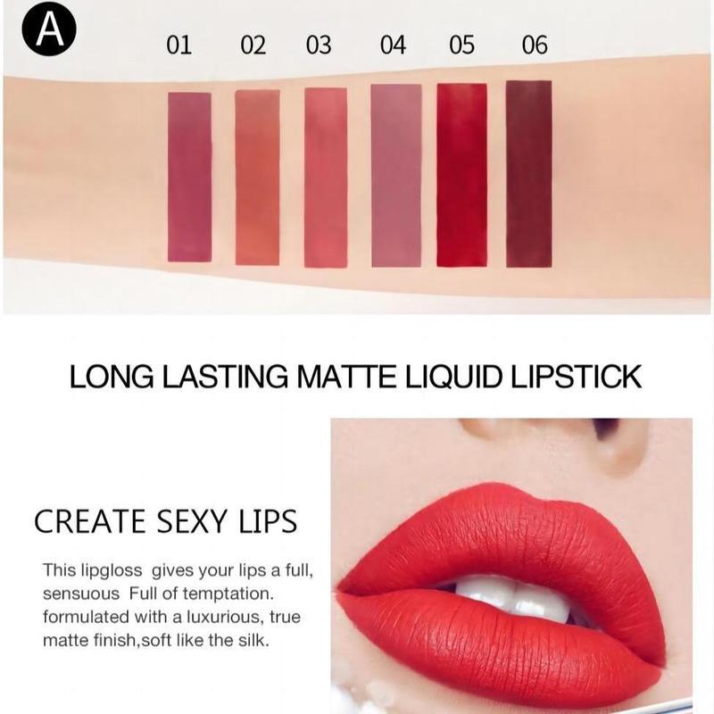 Long-lasting Matte Lipstick (6pcs set),Waterproof Matte Lip Balm, Easy Coloring LipSticks, Lipgloss Suitable for All Occasions LipMakeup, Lip Kit, Girls and Women Cosmetic,Christmas Gifts