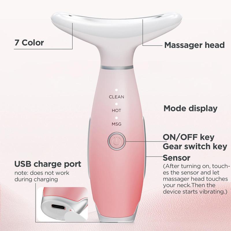 Facial and Neck Massager, Face Skin Tool for Face & Neck Beauty Device, Vibration and Heating Massager Lifts and Tightens Skin,Gifts For Women And Men