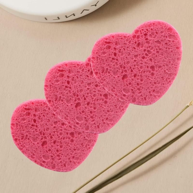 50-Count Facial Sponges Compressed Natural Cellulose Sponge Heart Shape Face Sponge for Face Cleansing Exfoliating and Makeup Removal, Pink Skincare Comfort