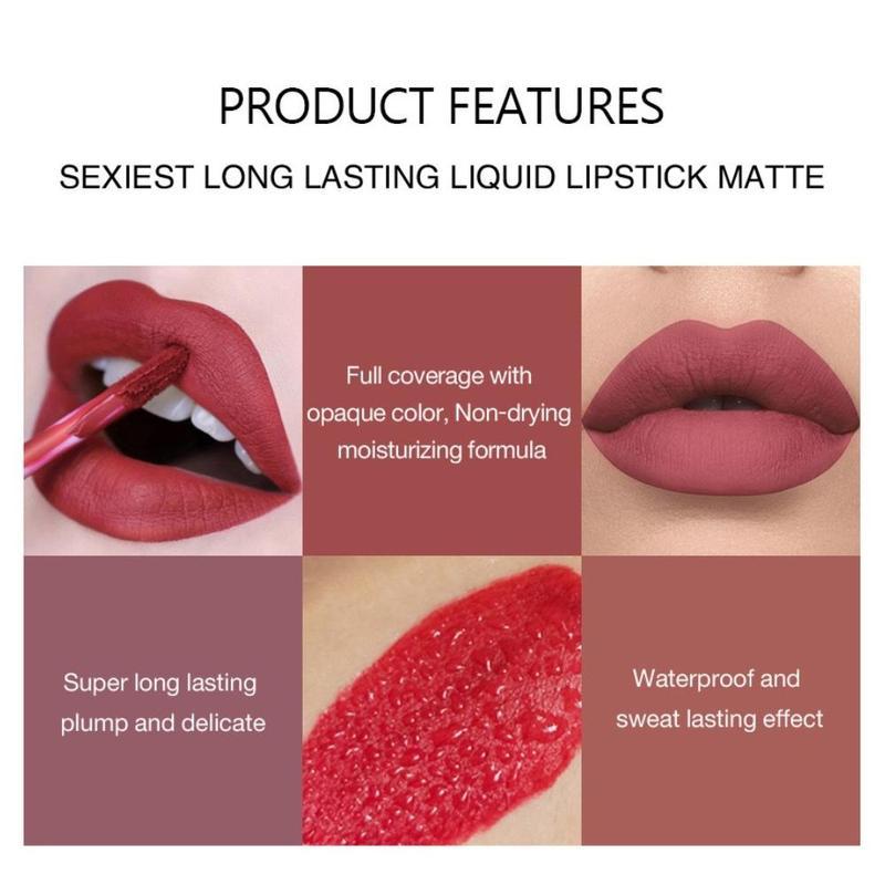 Long-lasting Matte Lipstick (6pcs set),Waterproof Matte Lip Balm, Easy Coloring LipSticks, Lipgloss Suitable for All Occasions LipMakeup, Lip Kit, Girls and Women Cosmetic,Christmas Gifts