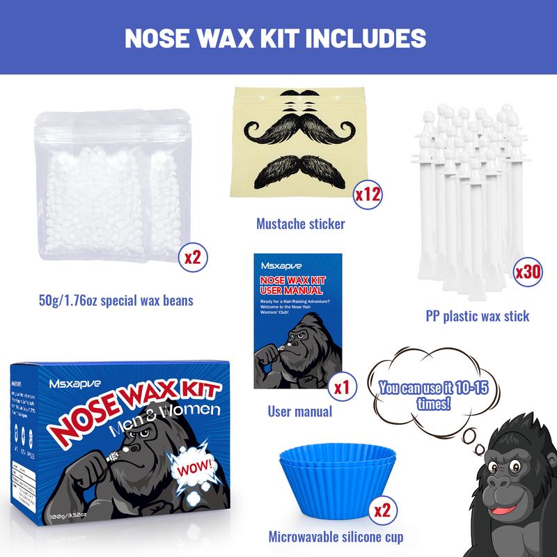 Nose Wax Kit Men | 100g Nose Hair Removal Wax Kit For Men & Women | Safe Quick Painless Nasal Waxing| 30 Applicators | 12 Mustache Guards | 15-20 Times Usage Body Care Smooth