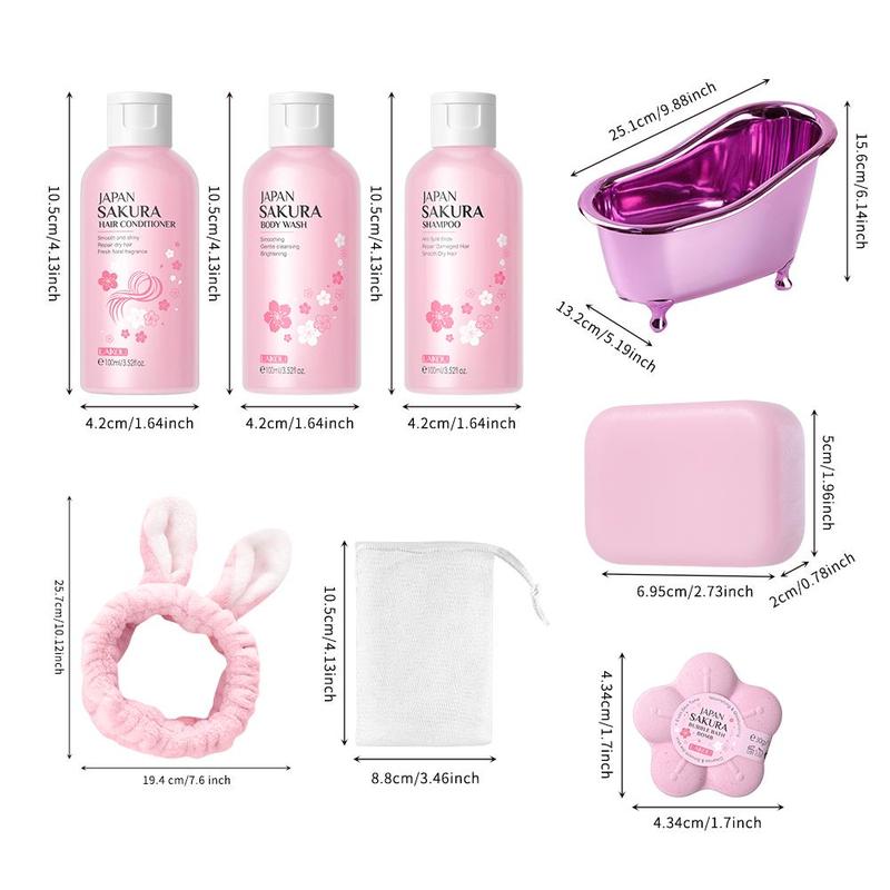 Sakura Body Wash & Bath Body Care Kit, Floating Soap Bar, Shower Gel, Hand Soap, Lotion, Face Cleanser, Hair Care, Skin Care, Personal Care Products, Stocking Fillers Gift