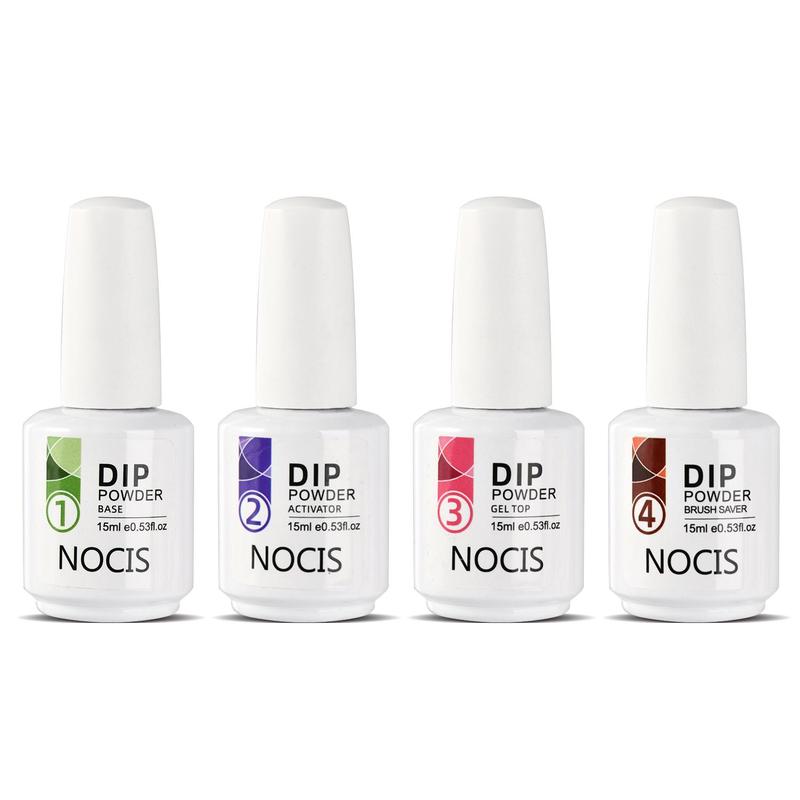 15ml 0.53oz Dip Powder Liquid Set (4pcs), Dip Powder Activator Base Top Coat Brush Saver Dip Nail Liquid Set, French Manicure Starter Home DIY & Salon Use