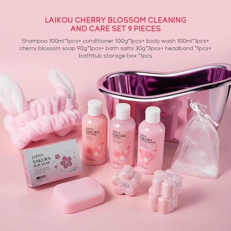 Sakura Body Wash & Bath Body Care Kit, Floating Soap Bar, Shower Gel, Hand Soap, Lotion, Face Cleanser, Hair Care, Skin Care, Personal Care Products, Stocking Fillers Gift