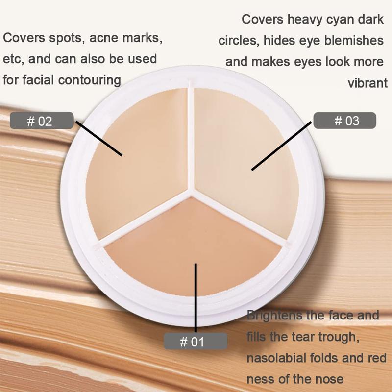 2 pcs Tri-color Face Concealer Contour Palette With Brush for Light Medium Skin. Correct Cream Foundation Palet for Under Eye Dark Circles Eyelid Tattoo. Ivory Cream Makeup Plate corrector de ojeras