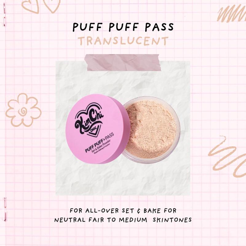 Beauty Puff Puff Pass Set and Bake Powder, Loose Face Powder with Extra Fluffy Setting Powder Puff, Soft Natural Face Makeup for Uneven Skin Tone, 03 Translucent