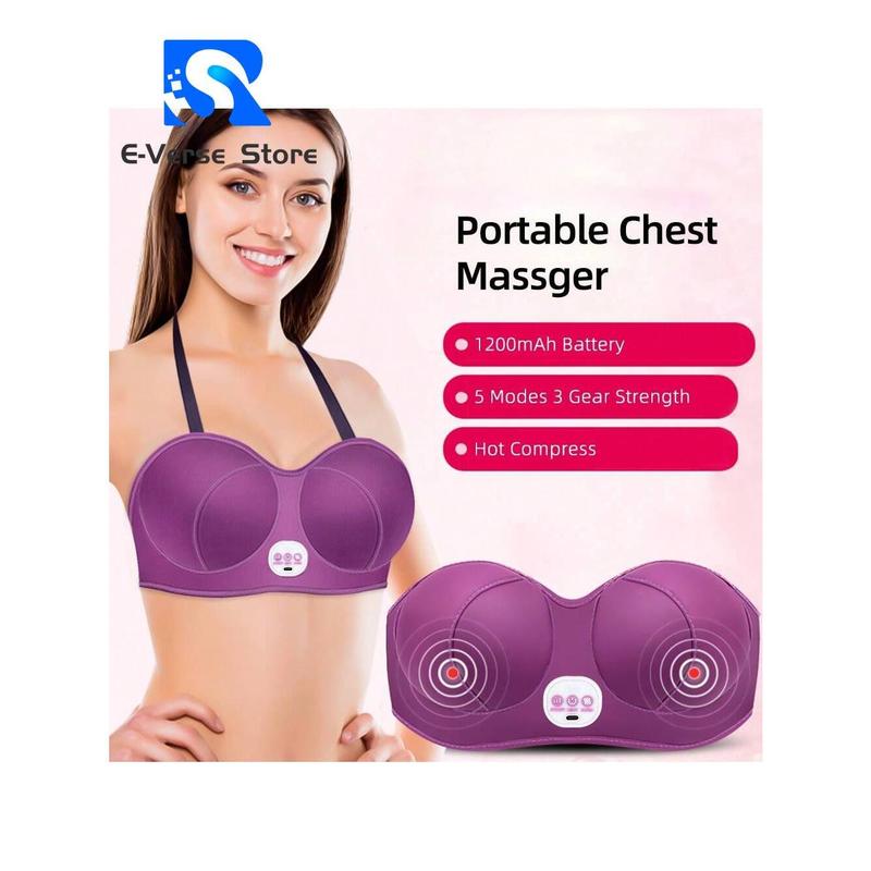 E-Verse Store Portable Chest Massager with Vibration & Heat, 5 Modes, 3 Levels Adjustable - Suitable for Various Chest Shapes