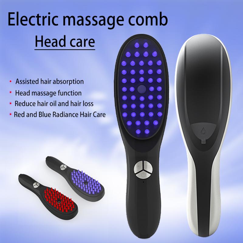 1 Fashion Electric Massage Comb with Red & Blue Light Massage Care Head Good for Head and Hair Vibration Massage Health Comb Comfort