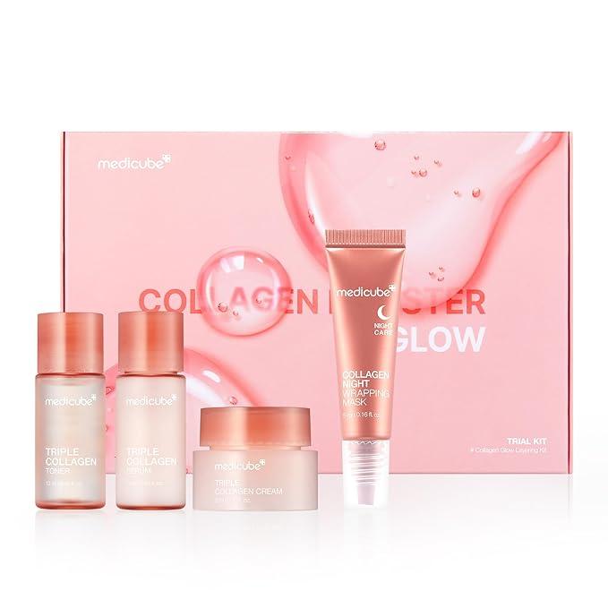 HOT!!! [Medicube Official] Collagen Glow Trial Kit l Triple Collagen Toner (Mini) + Triple Collagen Serum (Mini) + Triple Collagen Cream (Mini) + Collagen Night Wrapping Mask