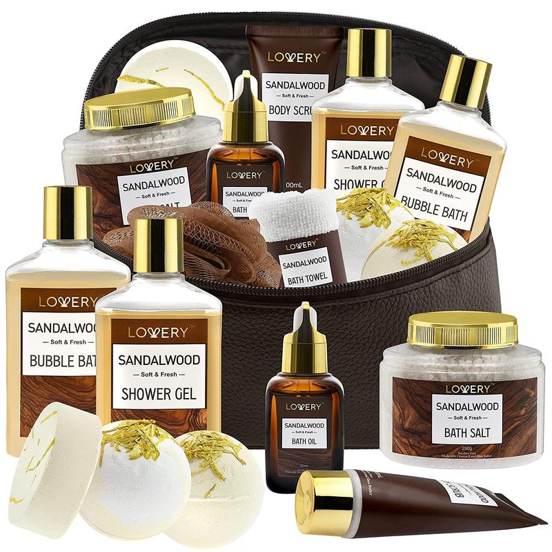 Sandalwood Bath Gift Set - 11Pc Cosmetic Body Care Kit Luxury Moisturizing