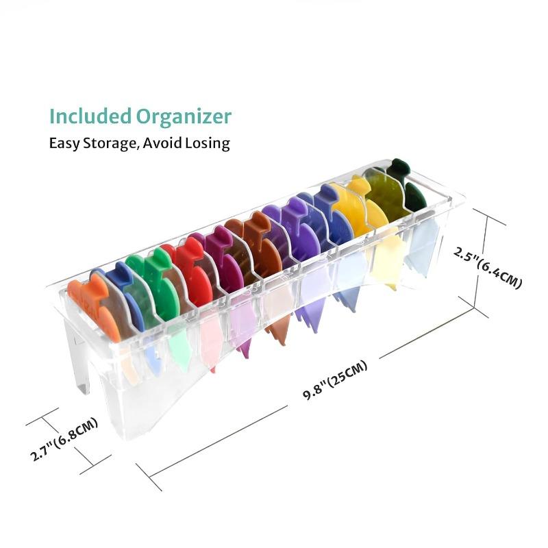 10 Professional Hair Clipper Guards Cutting Guides Fits for Wahl Clippers with Organizer, Color Coded Clipper Combs Replacement - 1 16