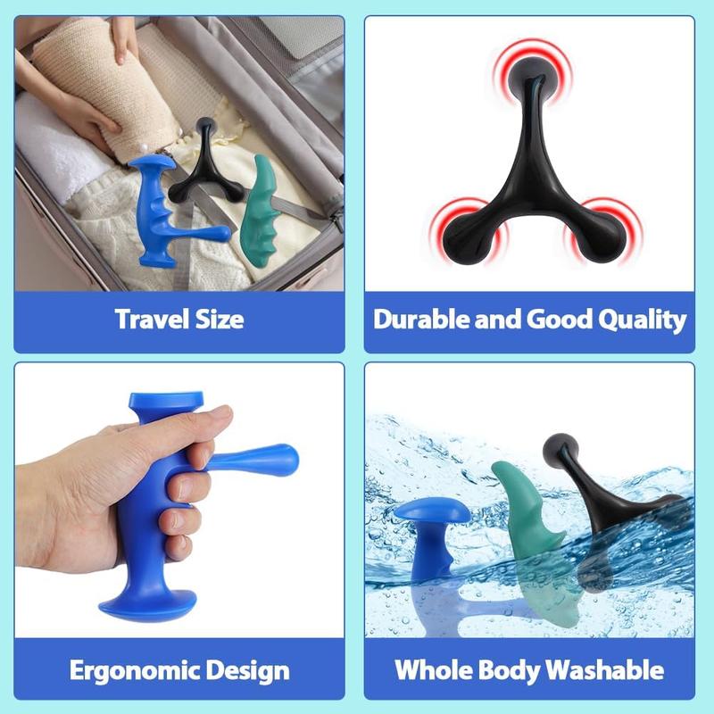 Manual Trigger Point Massage Tool and Thumb Saver for Full Body Deep Tissue Massage, with 3-Legged Massage Knobs, Stress Relief