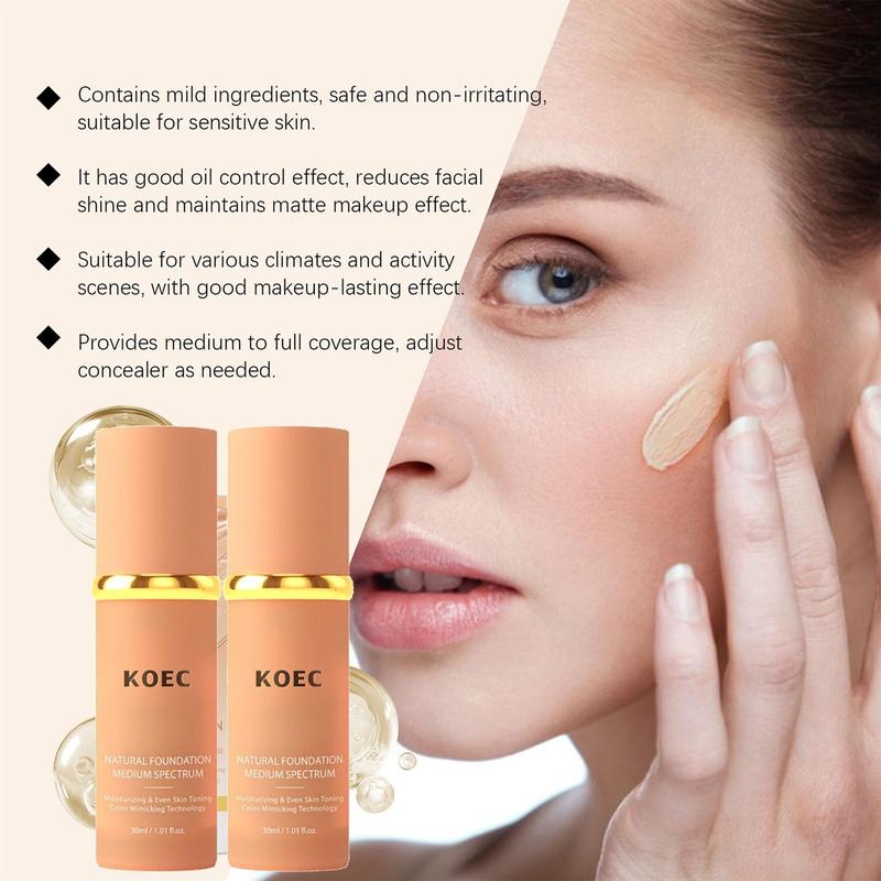 KOEC 4-in-1 Liquid Foundation for All Skin Types, Oil-Free Soft Matte Long-lasting Concealer Moisturizer with 24 Hour Coverage, Suitable for Any Skin Type