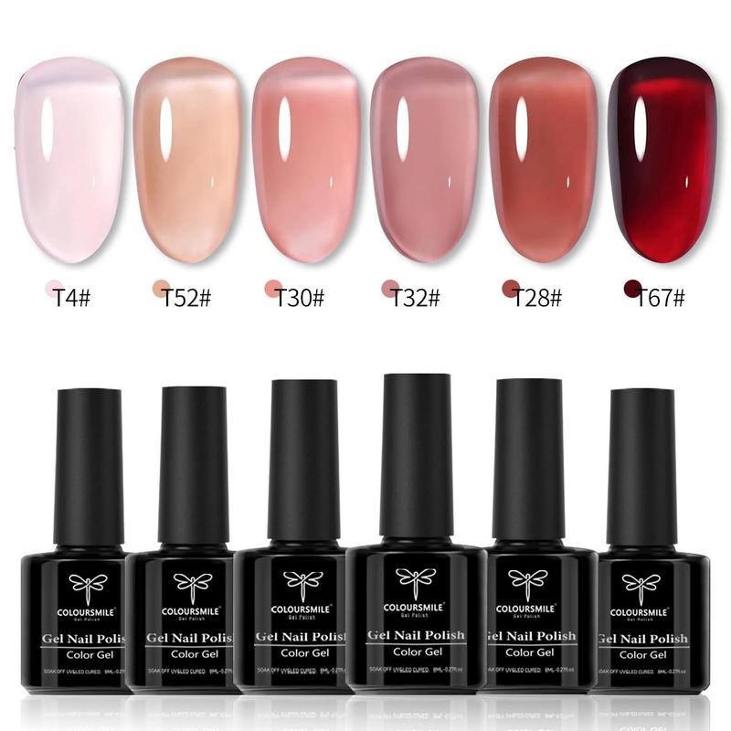 Jelly Gel Nail Polish Set, 6 Counts set Plain Crystal Transparent Gel Nail Polish, Nail Art Varnish Manicure Collection Gift Set