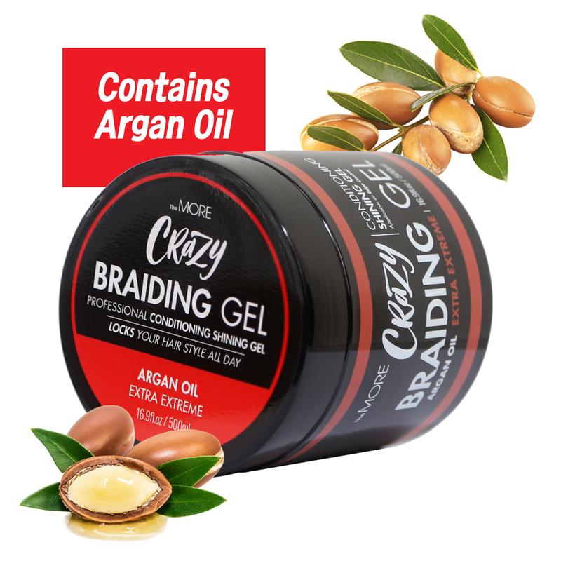 TheMORE Crazy Braiding Gel Argan Oil Extra Extreme Hold 500ml | All Hair Types, Perfect for Braiding, Twisting, Smooth Edges for Your Styling