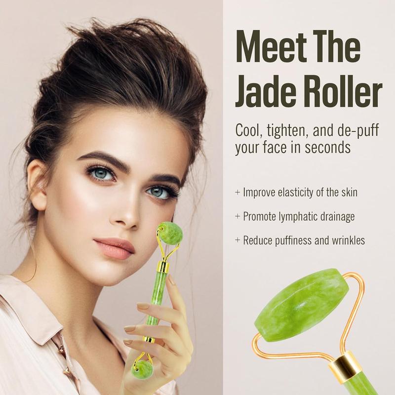 Gua Sha & Jade Roller Facial Tools Face Balm Roller and Cua Sha and Jade Roller Set for Reduces Puffiness and Redness Reducing SkinCare Routine, GuaSha Stone Self Care Gift for MenWomen, Christmas Gifts