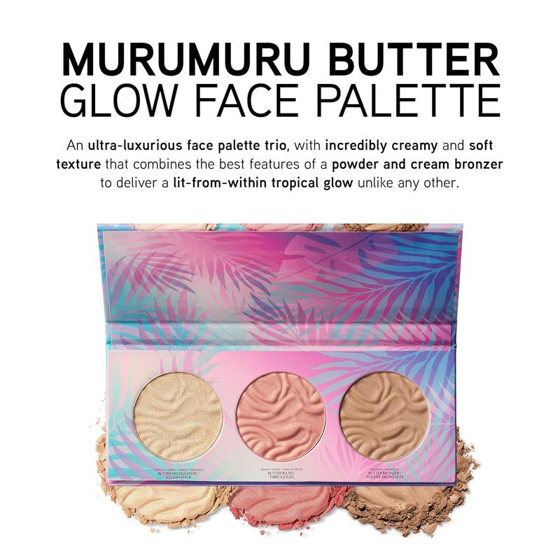 Murumuru Butter Bronzer Face Powder Makeup Set, Includes Nourishing Butter Bronzer, Highlighter, Blush, Dermatologist Tested, Vegan & Cruelty-Free - Glow Face Palette