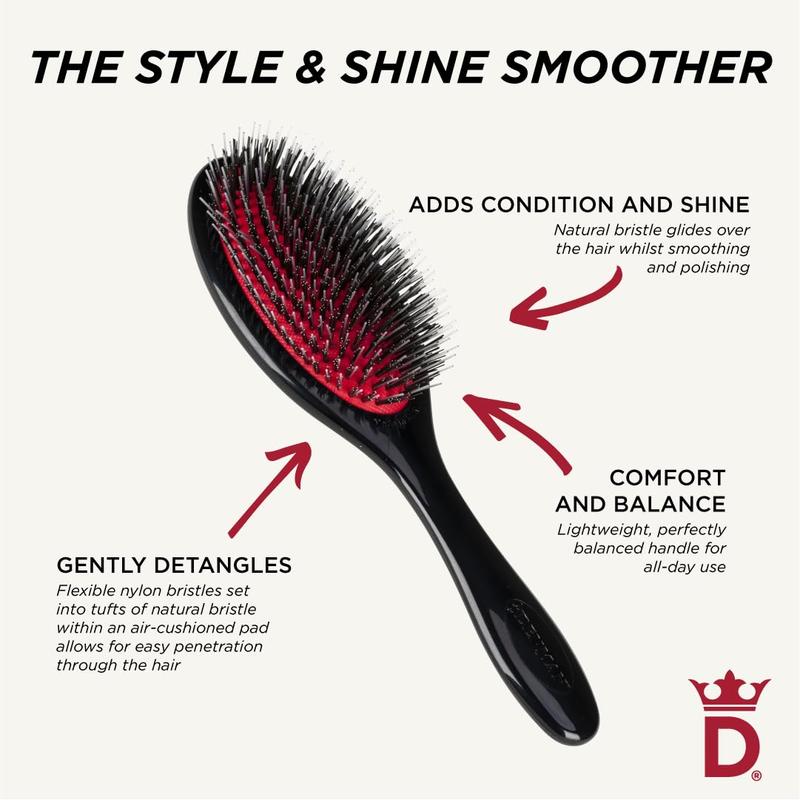 Denman Cushion Hair Brush (Medium) with Soft Nylon Quill Boar Bristles - Porcupine Style for Grooming, Detangling, Straightening, Blowdrying and Refreshing Hair \u2013 Black, D81M