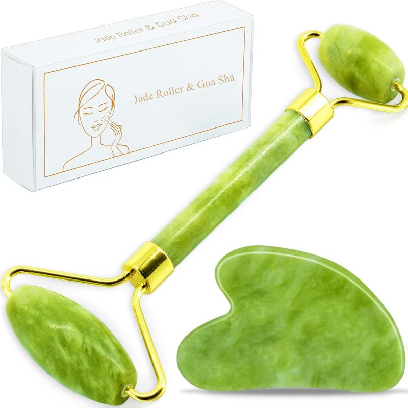 Gua Sha & Jade Roller Facial Tools Face Balm Roller and Cua Sha and Jade Roller Set for Reduces Puffiness and Redness Reducing SkinCare Routine, GuaSha Stone Self Care Gift for MenWomen, Christmas Gifts