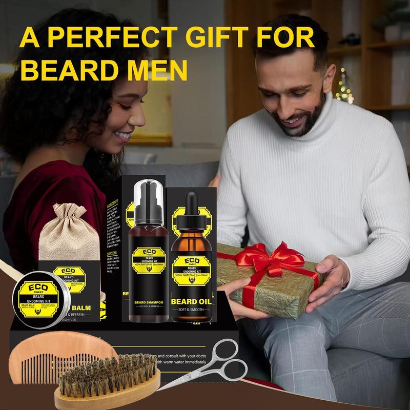 Beard Grooming Kit for Men, with Beard Shampoo, Beard Oil, Beard Balm, Beard Trimming Scissors, Beard Comb, Beard Brush,Storage Bag & Beard Apron | Beard Kit for Men Grooming and Care, Beard Men Gift Set