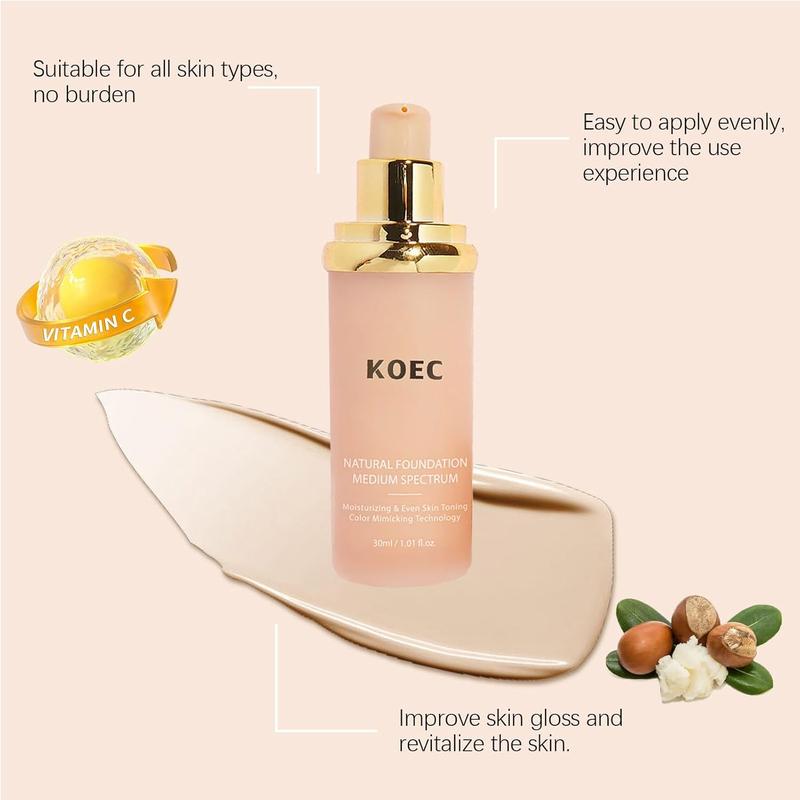 KOEC 4-in-1 Liquid Foundation for All Skin Types, Oil-Free Soft Matte Long-lasting Concealer Moisturizer with 24 Hour Coverage, Suitable for Any Skin Type