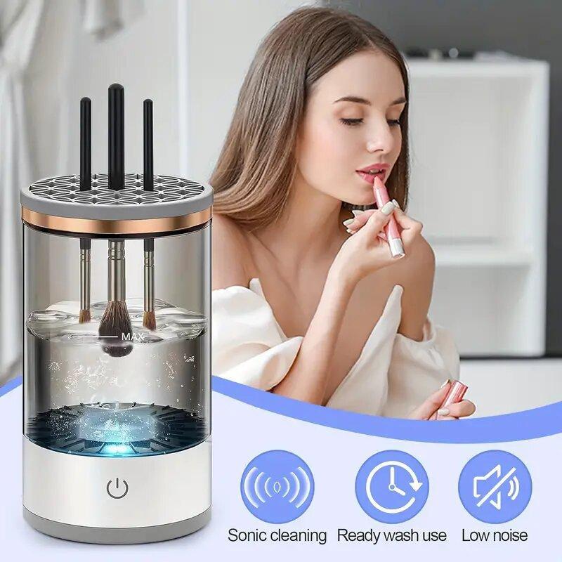 Portable Electric Makeup Brush Cleaner, USB Rechargeable Makeup Brush Cleaning Machine, Brushes Drying Rack, Makeup Tool for Women & Girls