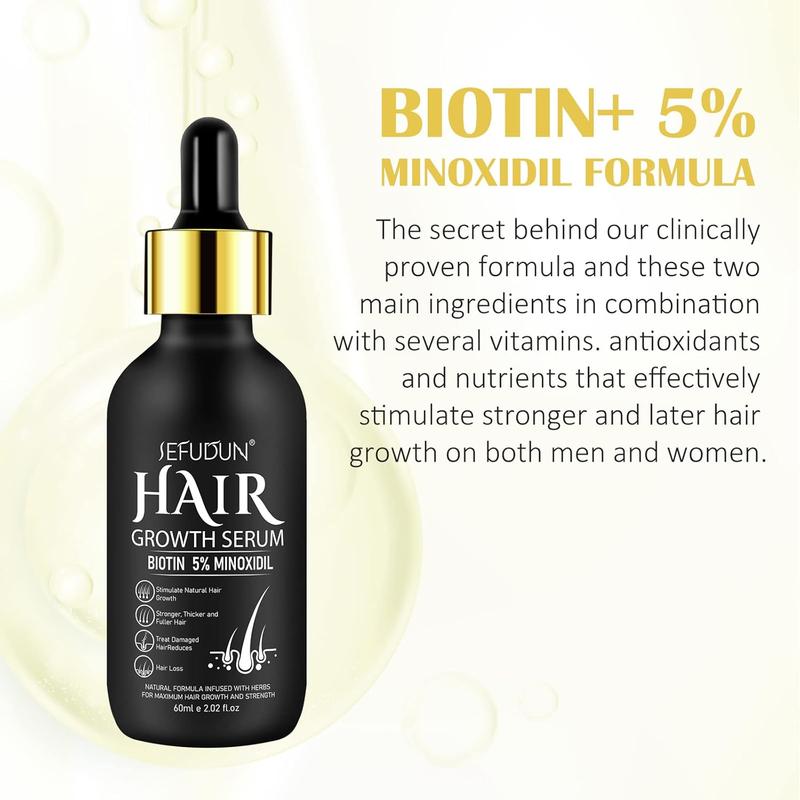 Sefudun - 5% Minoxidil for Men and Women Hair Growth Serum - Castor Oil & Biotin Hair Growth Spray Hair Regrowth Treatment for Scalp Hair Loss Hair Thinning For Thicker Longer Fuller Healthier Hair 60ML