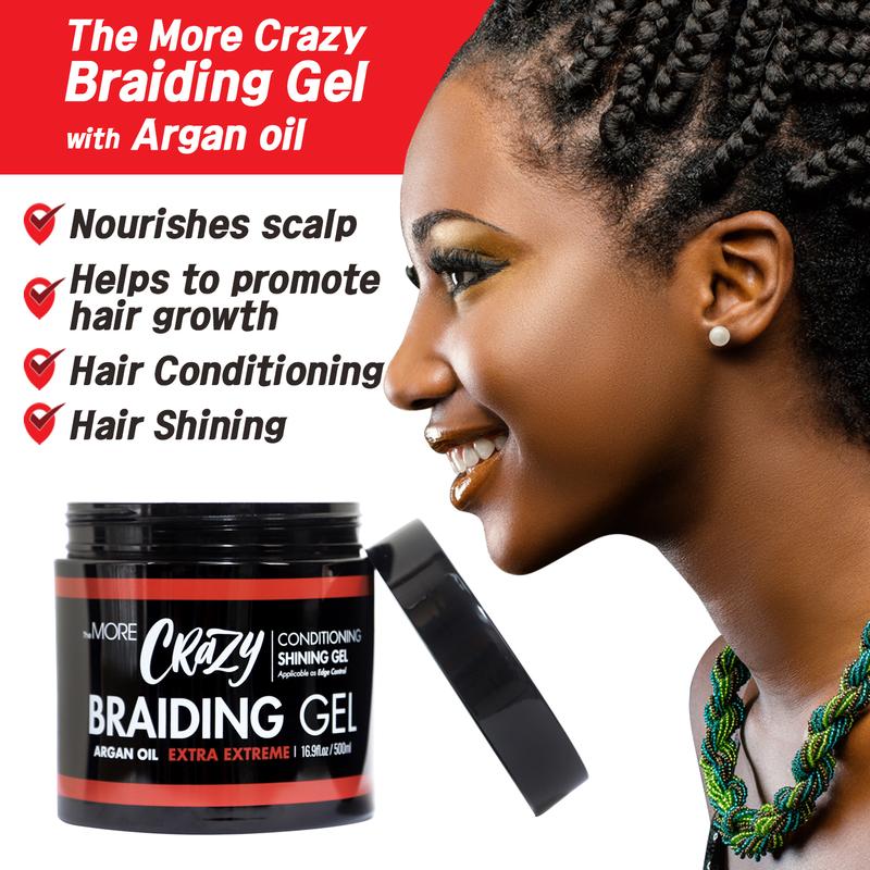 TheMORE Crazy Braiding Gel Argan Oil Extra Extreme Hold 500ml | All Hair Types, Perfect for Braiding, Twisting, Smooth Edges for Your Styling