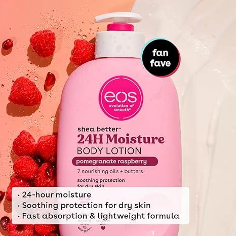 eos Shea Better Body Lotion- Pomegranate Raspberry, 24-Hour Moisture Skin Care, Lightweight & Non-Greasy, Made with Natural Shea, Vegan, 16 fl oz