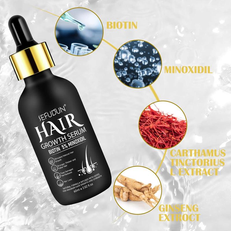 Sefudun - 5% Minoxidil for Men and Women Hair Growth Serum - Castor Oil & Biotin Hair Growth Spray Hair Regrowth Treatment for Scalp Hair Loss Hair Thinning For Thicker Longer Fuller Healthier Hair 60ML