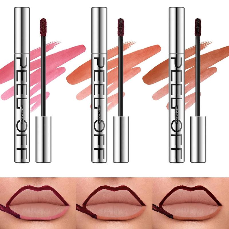 3PCs peel off lip liner stain, tattoo peel off lip liner set, long-lasting, waterproof, transfer-proof, high pigmented color lip liner makeup gift for women (#01 + 02 + 03)