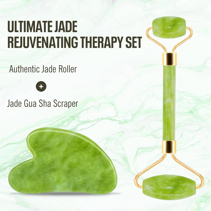 Gua Sha & Jade Roller Facial Tools Face Balm Roller and Cua Sha and Jade Roller Set for Reduces Puffiness and Redness Reducing SkinCare Routine, GuaSha Stone Self Care Gift for MenWomen, Christmas Gifts