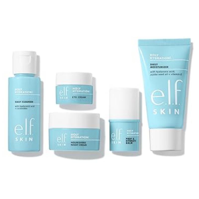 e.l.f. Jet Set Hydration Kit - Vegan & Cruelty-Free Face Cleanser, Balm, Moisturizer, Eye Cream & Night Cream Travel Set - Comfort, Skin Repair