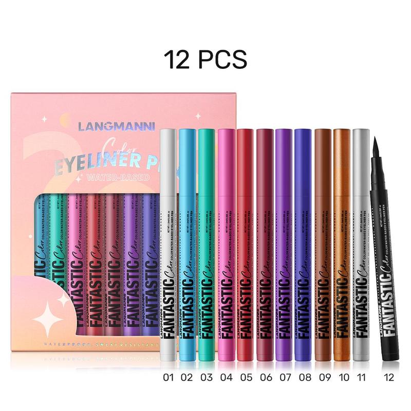 Long Lasting Liquid Eyeliner (12pcs set), Quick Drying Eyeliner Pen, Easy Coloring Eyeliner Pen, Professional Daily Makeup Accessories