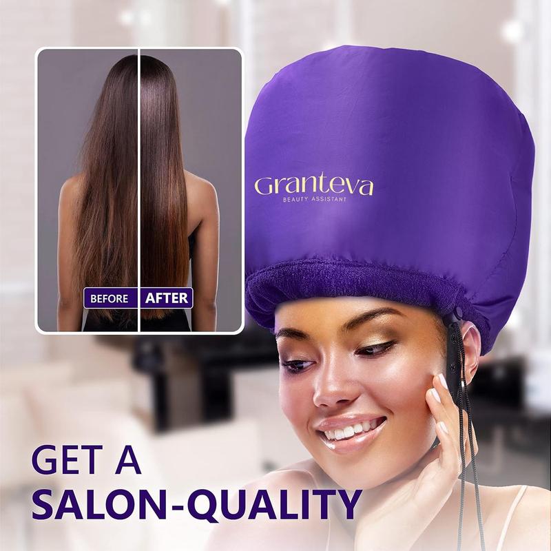 Bonnet Hair Dryer w A Headband Integrated That Reduces Heat Around Ears & Neck - Hair Dryer Diffuser Cap for Hair Dryer Curly Hair, Speeds Up Drying Time, Deep Conditioning at Home - Large (Purple)