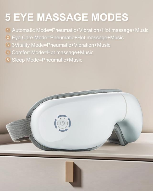 Eye Massager with Heat, Heated Eye Mask with Bluetooth Music, Massages Eye Muscles, Eye Care Gift with 5 Massage Modes and 180 Folding Design, Gifts for Friend, Mom and Dad.