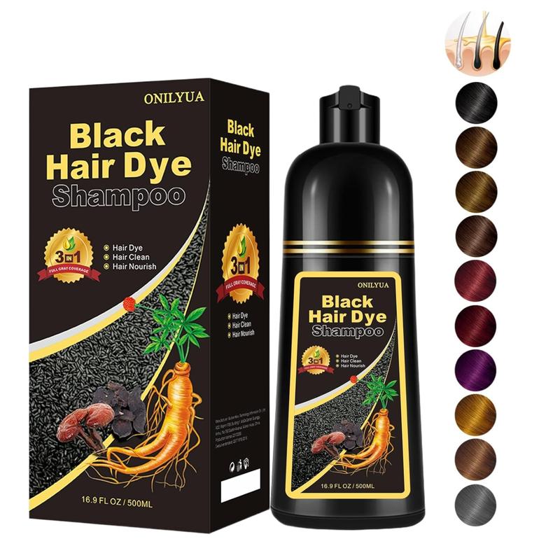 Natural Black 3-in-1 Hair dye shampoo, Instant 100% Gray Hair Color coverage, Unisex, Long-lasting Herbal Ingredient, Type Haircare, 16.9 fl oz