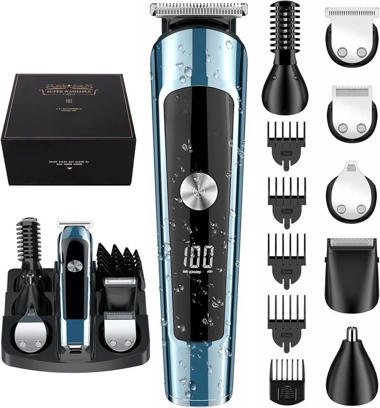 Beard Trimmer for Men, IPX7 Waterproof Mens Grooming Kit with Cordless Hair Clippers, Electric Razor with LED Display, Shavers for Mustache, Body, Face, Ear, Nose Hair Trimmer, Gifts for Men