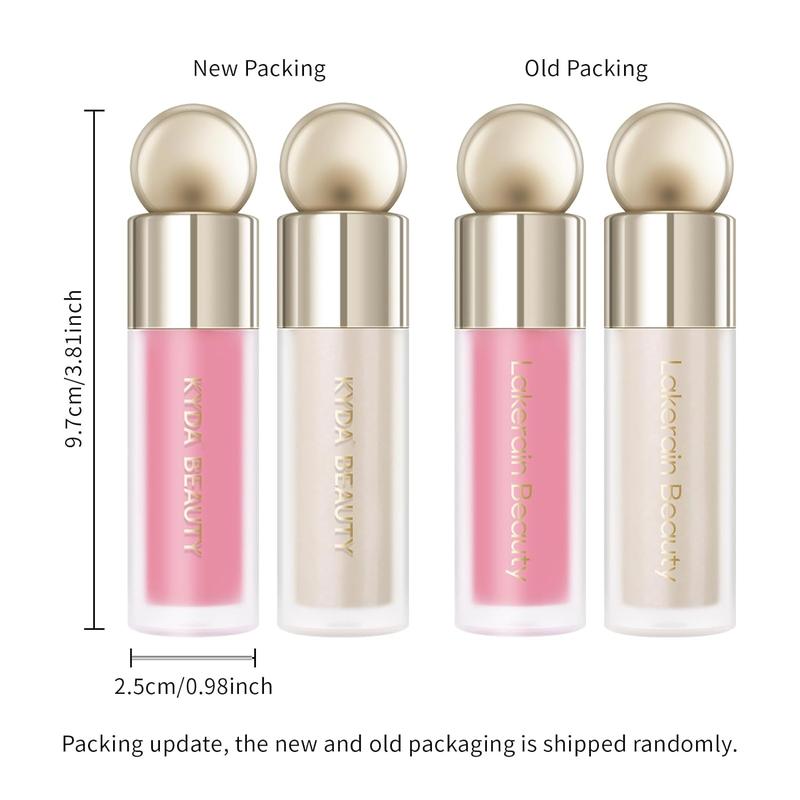 2 Colors Liquid Blush and Highlighter, Natural Face Blush High Glossy Liquid Illuminator, Silky Lightweight Blendable, Cool Pink & Champagne