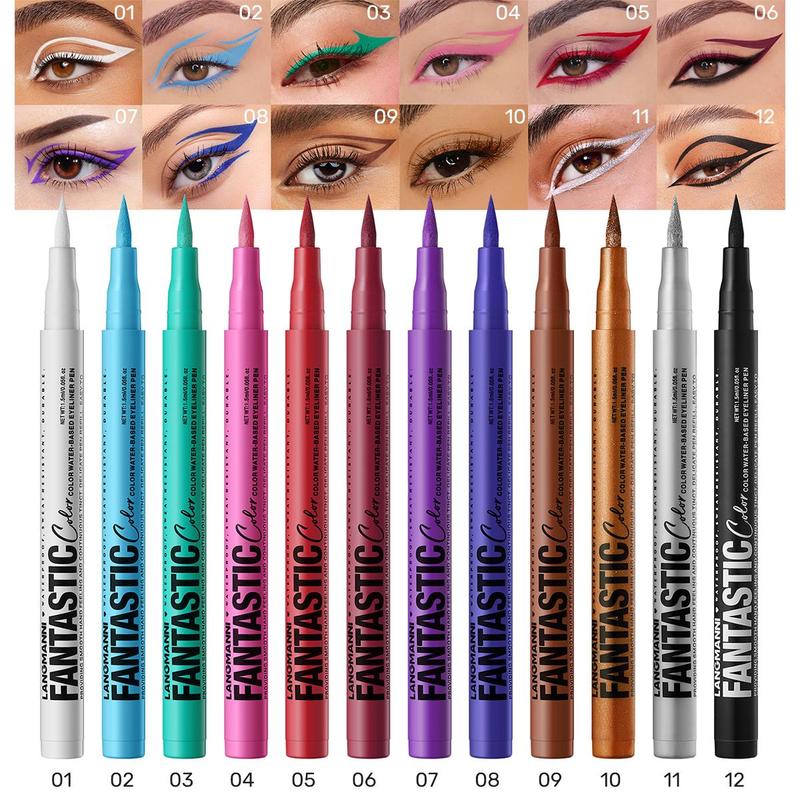 Long Lasting Liquid Eyeliner (12pcs set), Quick Drying Eyeliner Pen, Easy Coloring Eyeliner Pen, Professional Daily Makeup Accessories