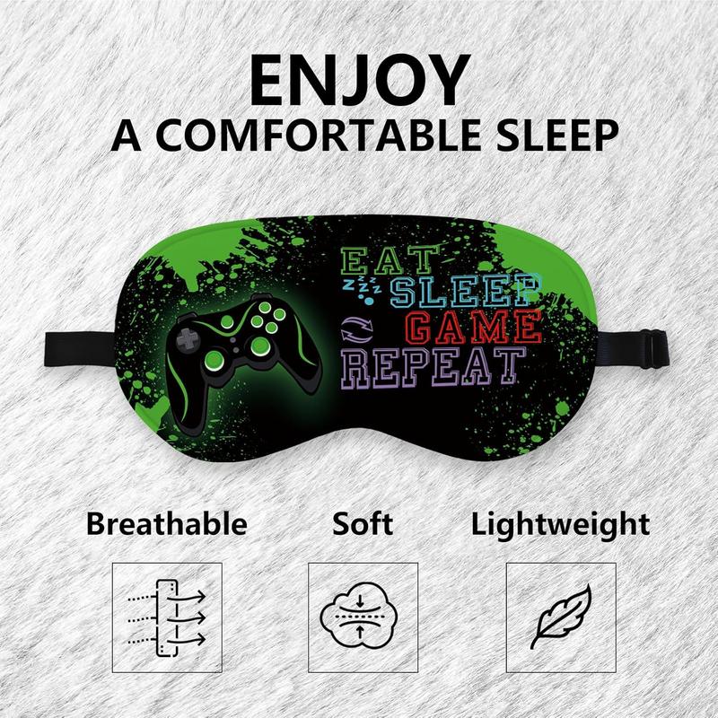 Eat Sleep Game Repeat Sleep Mask Silk,  Eye  for Sleep, Blindfold Adjustable Sleep Mask, Gamer Sleep  for Boys, Game Theme Satin Eye Mask Black Sleeping Mask Eye Covers for Sleeping Comfort