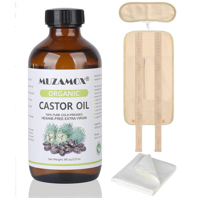 [One bottle  worth 4 bottles] Castor Oil Organic Cold Pressed Unrefined Glass Bottle (8fl.oz 237ml), Castor Oil Pack Wrap Organic Cotton and Castor Oil Body Care Comfort castoroil  bodyoil