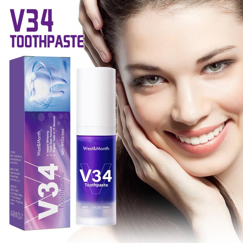 2024 V34 Purple Toothpaste, Whitening Teeth Clean Care Gums Fresh Breath Press Toothpaste Oral v34 colour white toothpaste