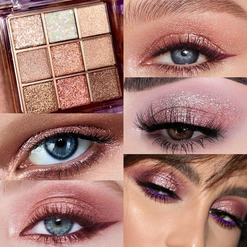 9Colors Glitter Eyeshadow Palette - Pink White Gold Shimmer Sparkle Makeup - Cosmetic