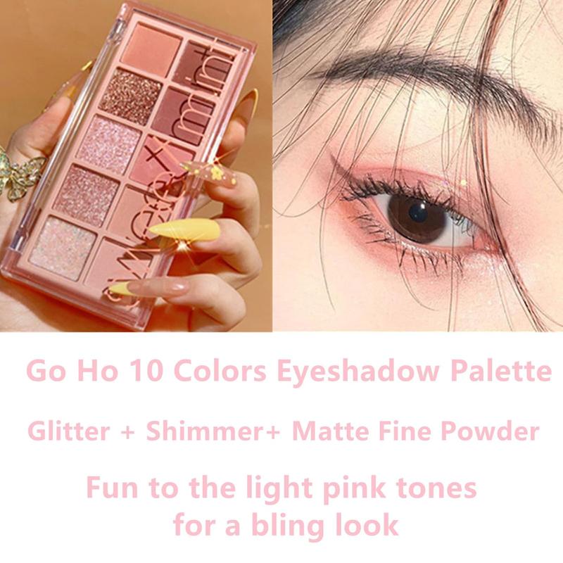 10 Colors Eyeshadow Palette 03, with matte, glitter, and shimmer shades. Pink & black tones, high pigment, waterproof, for natural-looking makeup.