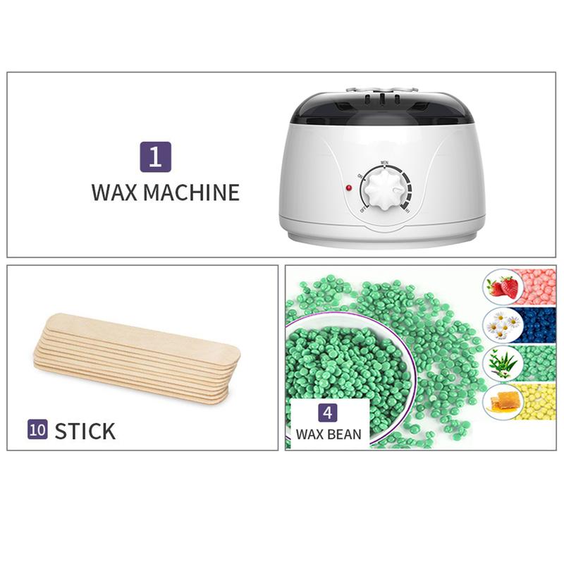 Waxing Wax Warmer Kit Heater Pot Machine Depilatory Body Hair Removal w  400g Wax Beans & 10 Wood Sticks