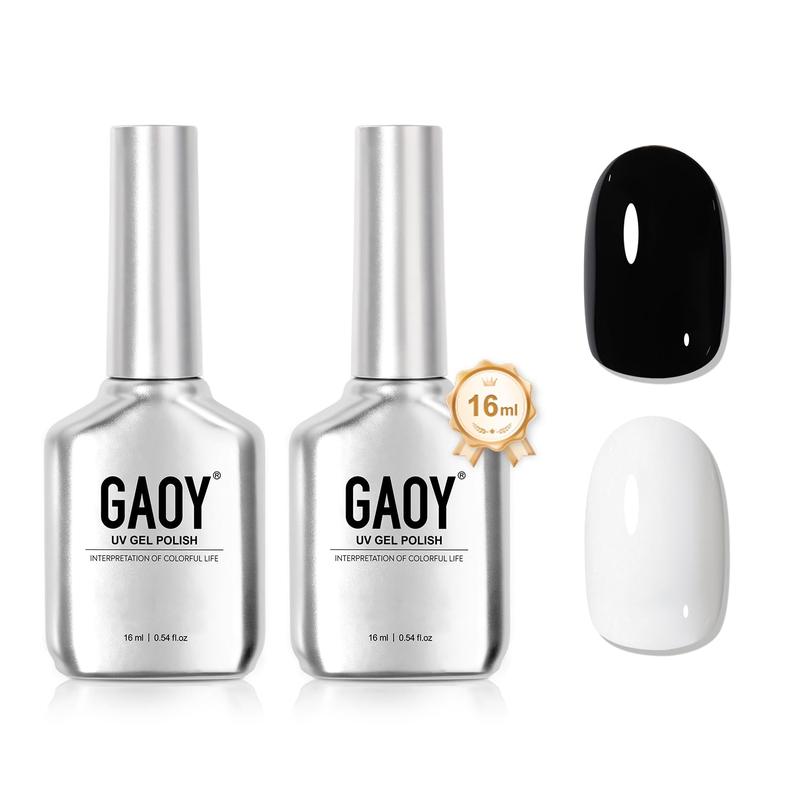 GAOY Black and White Gel Nail Polish, 16ml 2 Colors 2026 2027 Soak Off UV Gel Polish Set for Nail Art DIY Manicure at Home, Flawless Black and White